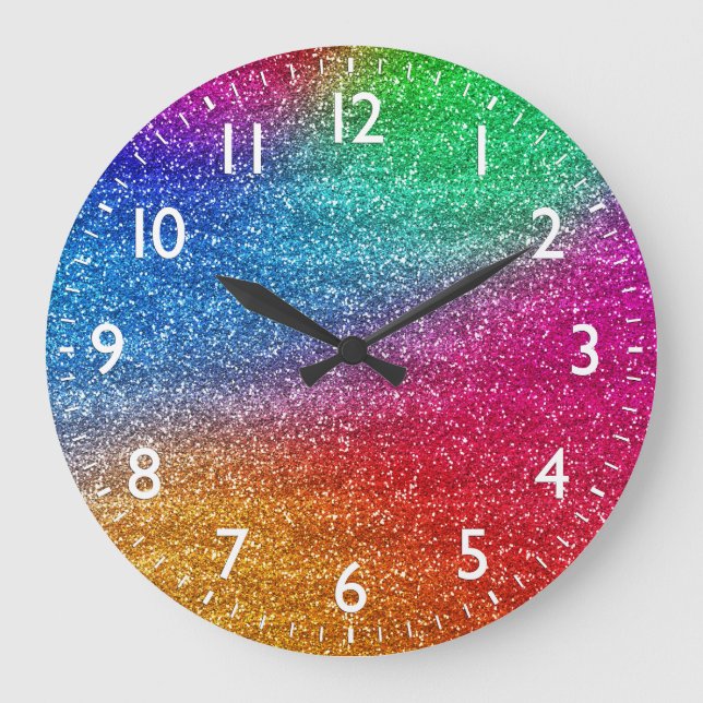 Funkelnd Regenbogen Gradient Glitzer Große Wanduhr (Vorderseite)