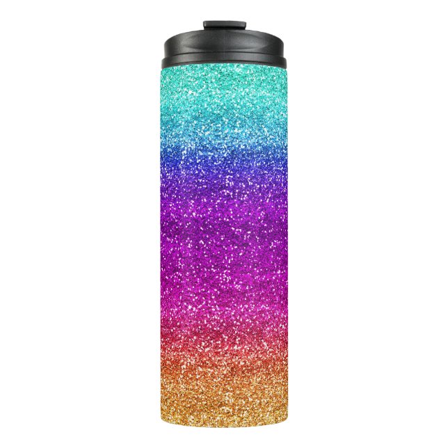 Funkelnd Regenbogen Gradient Glitzer Thermosbecher (Vorderseite)