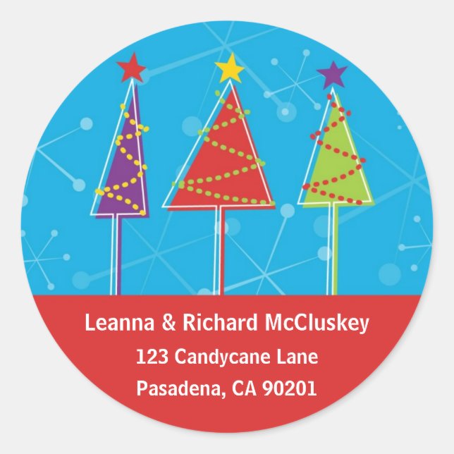 Funkelnd Retro-Bäume Runder Aufkleber (Vorderseite)