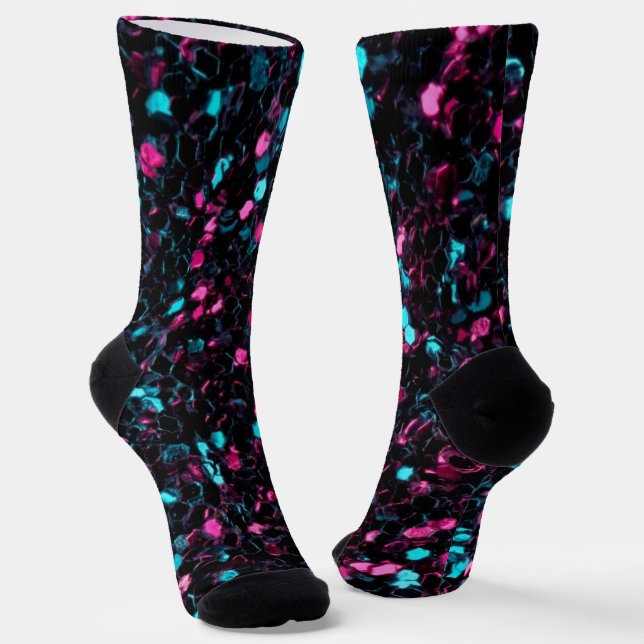 Funkelnd-rosa-blaue Mosaik-Glitzer Glitzern Socken (Gewinkelt)