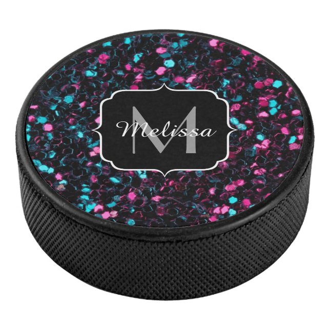 Funkelnd-rosa-blaue Mosaikbläser-Glitzer-Funkeln M Eishockey Puck (3/4)