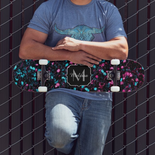 Funkelnd-rosa-blaue Mosaikbläser-Glitzer-Funkeln M Skateboard (Außenbereich 3)