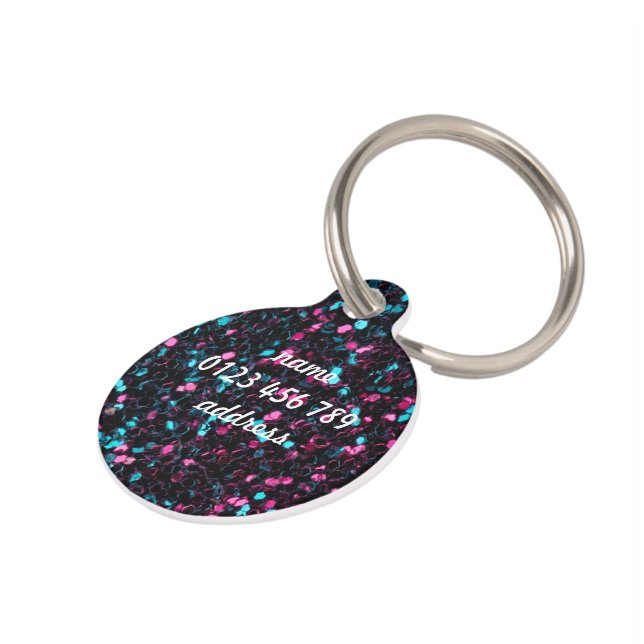 Funkelnd, rosa blauer Glitzer Glitzern personalisi Tiermarke (Seite)