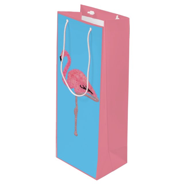 Funkelnd rosa Flamingo Geschenktüte Für Weinflaschen (Vorderseite Schrägansicht)