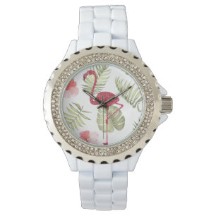 Funkelnd rosa Flamingo Sommerzeit Frauenwache Armbanduhr