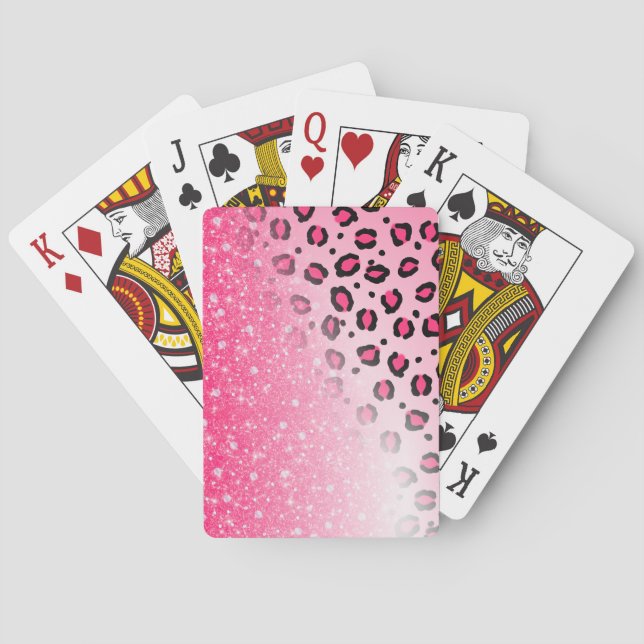 Funkelnd rosa Leopard-Druck-Dekor für jugendlich Spielkarten (Rückseite)