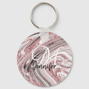 Funkelnd Rosa Marmor Rose Gold Glitzer Monogramm Schlüsselanhänger