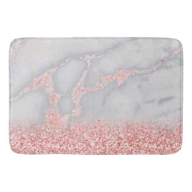 Funkelnd rosa Rose Gold Bohemischer Marmor Badematte (Vorderseite)