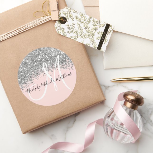 Funkelnd rosa Silver Confetti Glitzer Business Runder Aufkleber (Schenken)