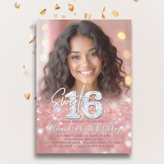 Funkelnd Rose Gold Diamanten Chic Foto Sweet 16 Einladung
