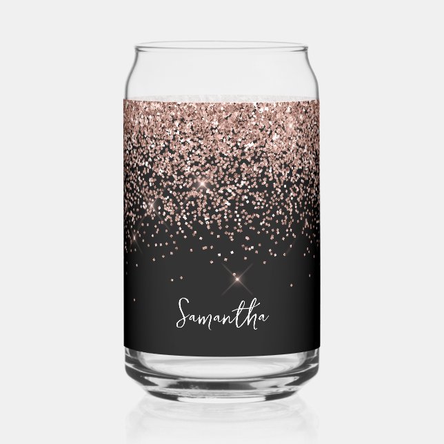 Funkelnd Rose Gold Glitzer auf schwarz Dosenglas (Vorderseite)