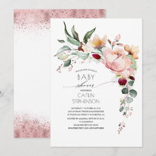 Funkelnd Rose Gold Glitzer Blumenspülung Einladung