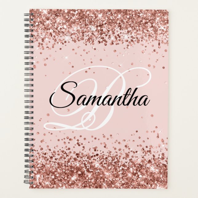 Funkelnd Rose Gold Glitzer Blüten Extravagantes Mo Planer (Vorderseite)