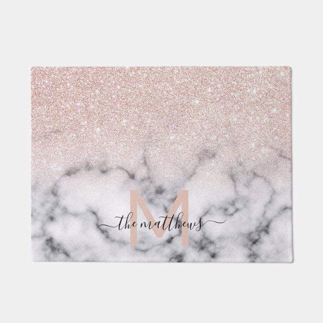 Funkelnd Rose Gold Glitzer Marble Ombre Fußmatte (Vorderseite)