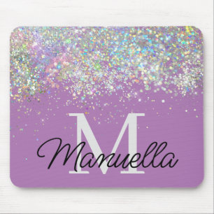 Funkelnd Rose Gold Glitzer Monogram Mousepad