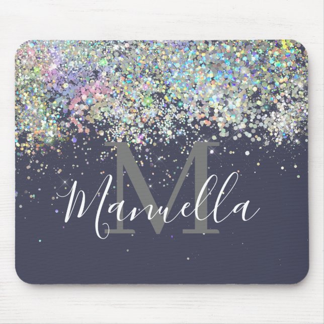 Funkelnd Rose Gold Glitzer Monogram Mousepad (Vorne)