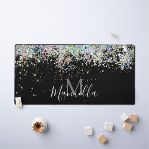 Funkelnd Rose Gold Glitzer Monogram Schreibtischunterlage
