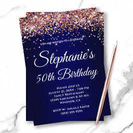 Funkelnd Rose Gold Glitzer Navy Gradient Einladung
