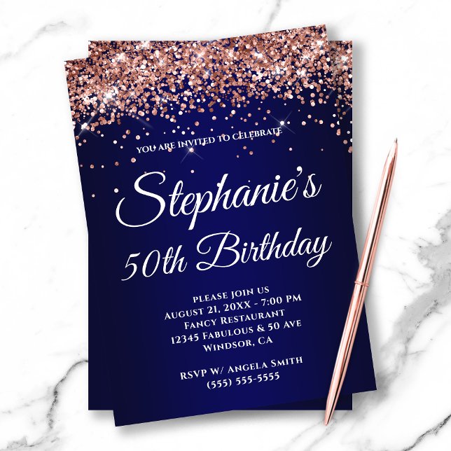 Funkelnd Rose Gold Glitzer Navy Gradient Einladung (Von Creator hochgeladen)