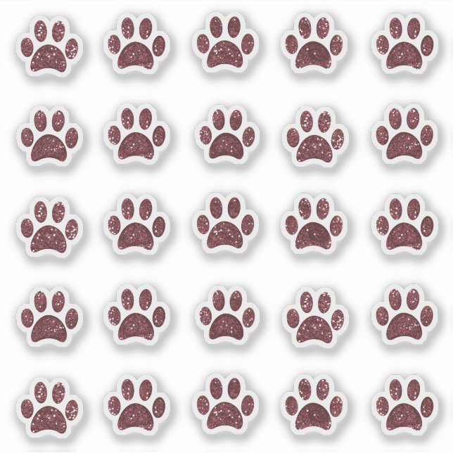 Funkelnd Rose Gold Glitzer Paw Prints Sticker Set (Vorderseite)