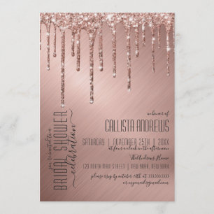 Funkelnd Rose Gold Glitzer Tropfen Brautparty Einladung
