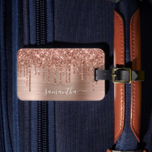 Funkelnd Rose Gold Glitzer Tropfen Girly Signature Gepäckanhänger