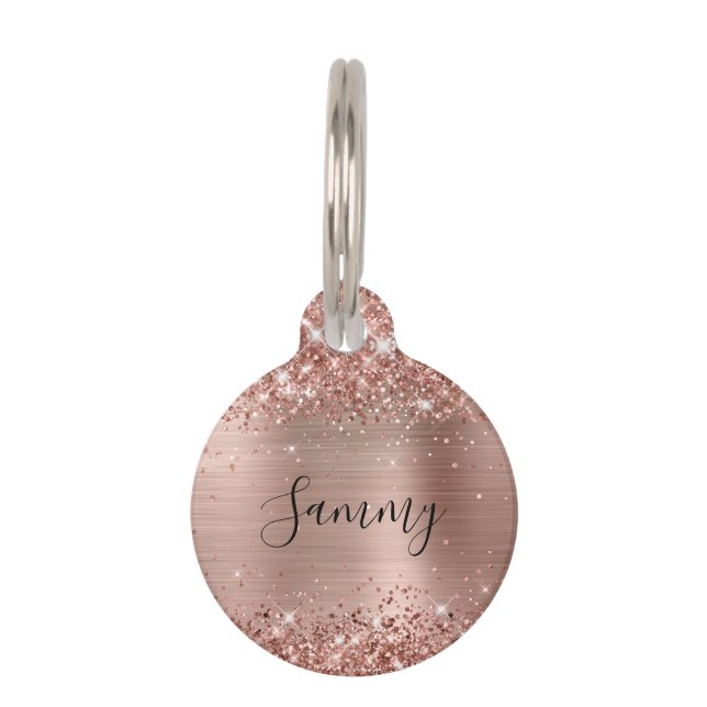 Funkelnd Rose Gold Glitzer und Fohlen Haustiermarke (Vorderseite)