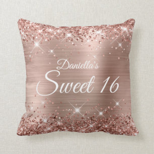 Funkelnd Rose Gold Glitzer und Foil Sweet 16 Kissen