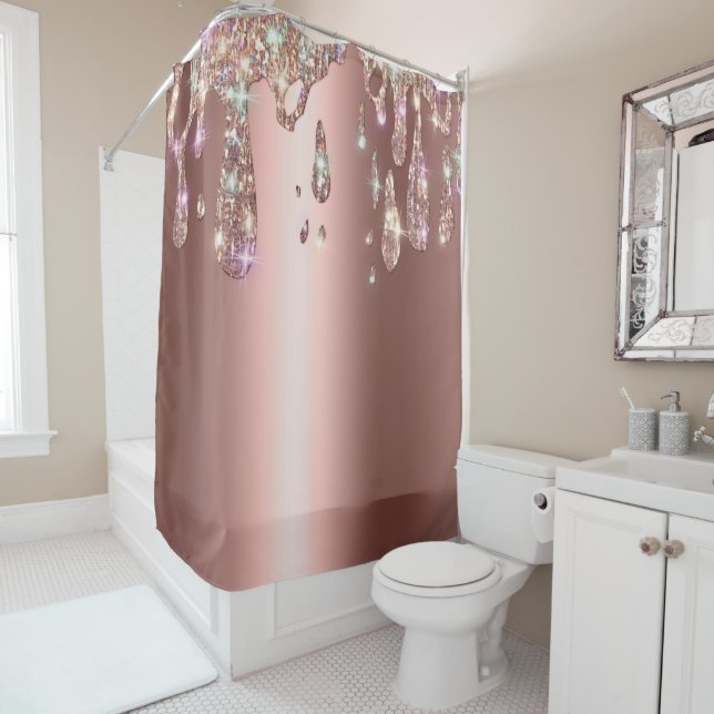 Funkelnd Rose Gold Tropfen | Diamant-Glitzer auf S Duschvorhang (Beispiel)