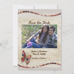 Funkelnd Schmetterling, Spitzen und Pergament Save Save The Date