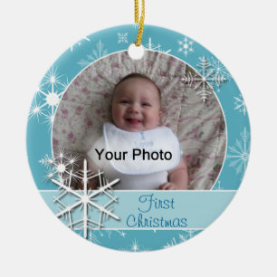 Funkelnd Schneeflocke-Foto-Weihnachtsverzierung Keramikornament