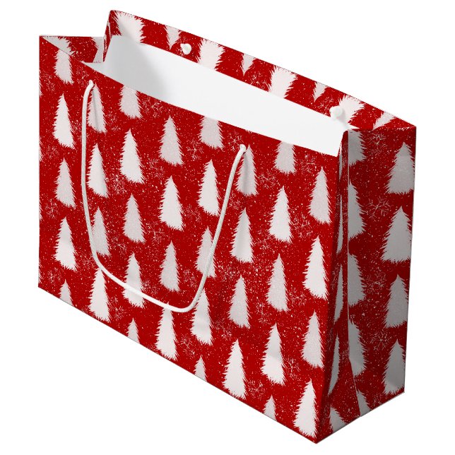 Funkelnd Schneeflocken & Bäume Weihnachten Große Geschenktüte (Vorderseite Schrägansicht)