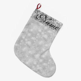Funkelnd Schneeflocken, Silver & Silver Glitzer - Großer Weihnachtsstrumpf