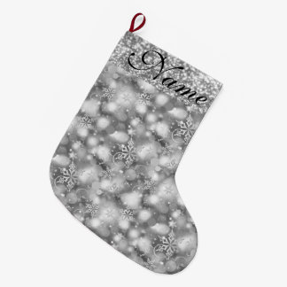 Funkelnd Schneeflocken, Silver & Silver Glitzer - Großer Weihnachtsstrumpf