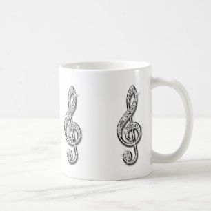 Funkelnd schwarze und silberne Musiknote Kaffeetasse