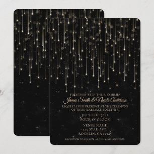 Funkelnd Shooting Stars Black Chic Moderne Hochzei Einladung