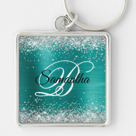 Funkelnd Silber Glitzer Aqua Aquamarin Foil Monogr Schlüsselanhänger