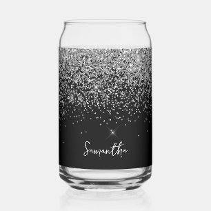 Funkelnd Silber-Glitzer auf Schwarz Dosenglas