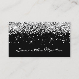 Funkelnd Silber-Glitzer auf Schwarz Visitenkarte