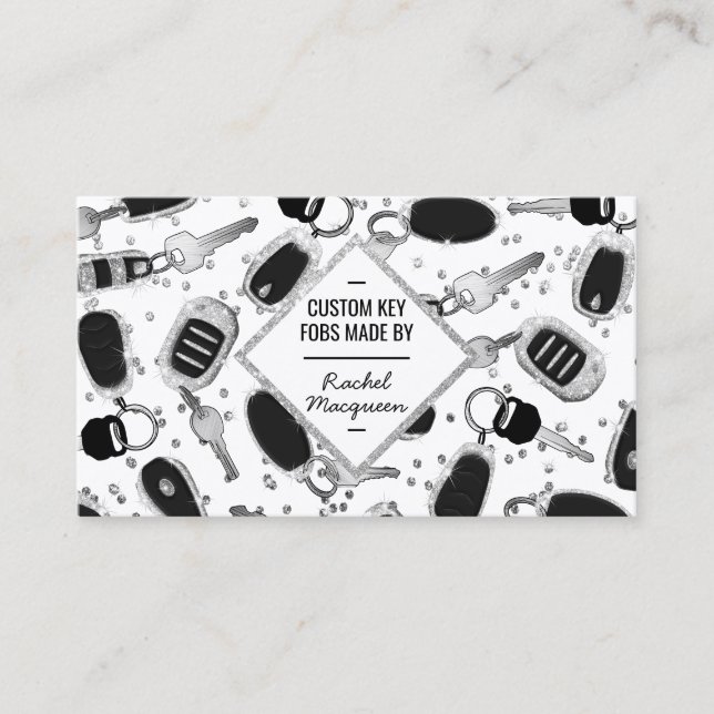 Funkelnd Silber-Glitzer-Schlüsselanhänger Visitenkarte (Vorderseite)
