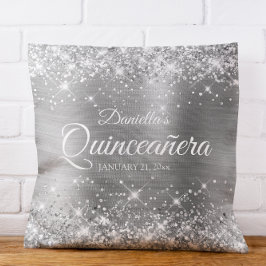 Funkelnd Silber Glitzer und Foil Quinceañera Kissen