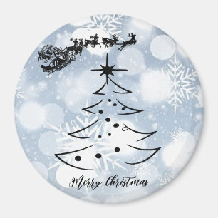 Funkelnd Silber mit Schneeflocke, Weihnachtsmann,  Magnet