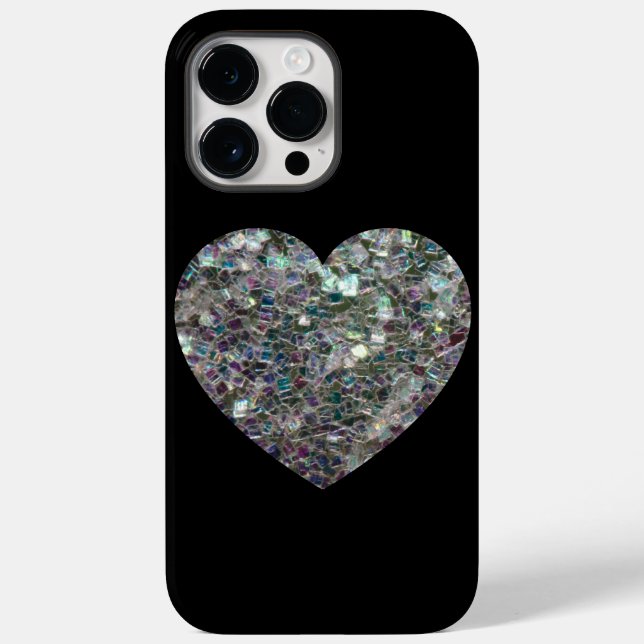 Funkelnd Silbermosaik Glitzer Herz Case-Mate iPhone 14 Pro Max Hülle (Rückseite)