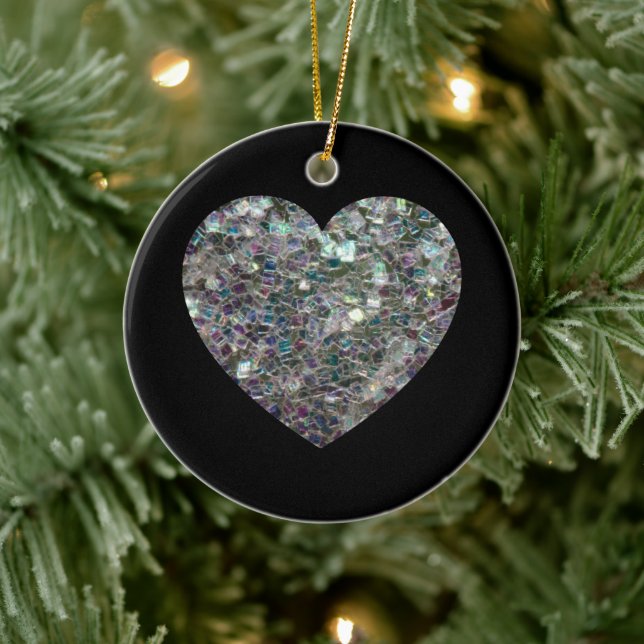 Funkelnd Silbermosaik Glitzer Herz Keramikornament (Baum)
