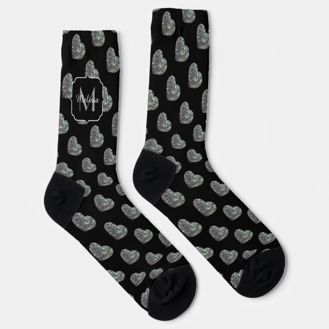 Funkelnd Silbermosaik Glitzer Herzmonogramm Socken (Rechts)
