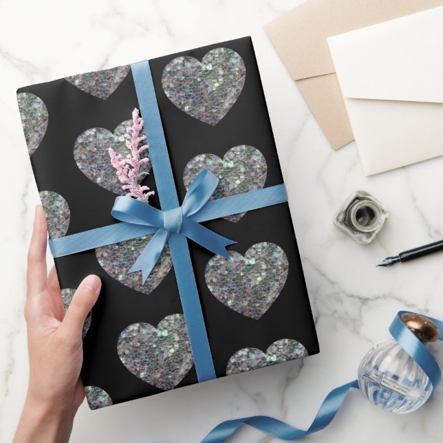 Funkelnd Silbermosaik Herzmuster schwarz Geschenkpapier (Schenken)