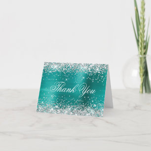 Funkelnd Silberne Imitate Glitzer Aqua Aquamarin Dankeskarte