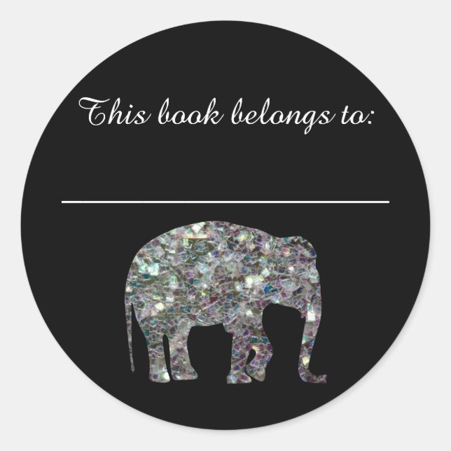 Funkelnd silberne Mosaik Elephant Buchzeichen Stic Runder Aufkleber (Vorderseite)