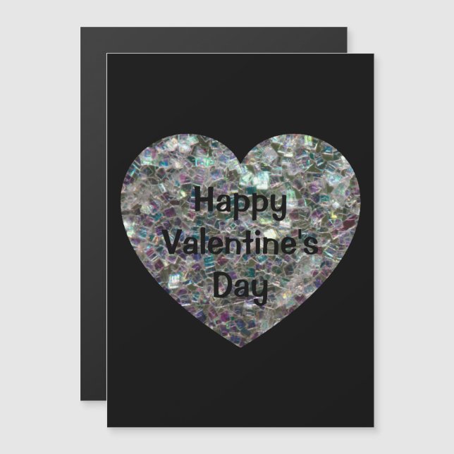 Funkelnd silberne Mosaik Valentinstag schwarz Magnetkarte (Vorne/Hinten)