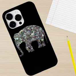Funkelnd silberne Mosaikfigur Elefant auf schwarz title_seo2